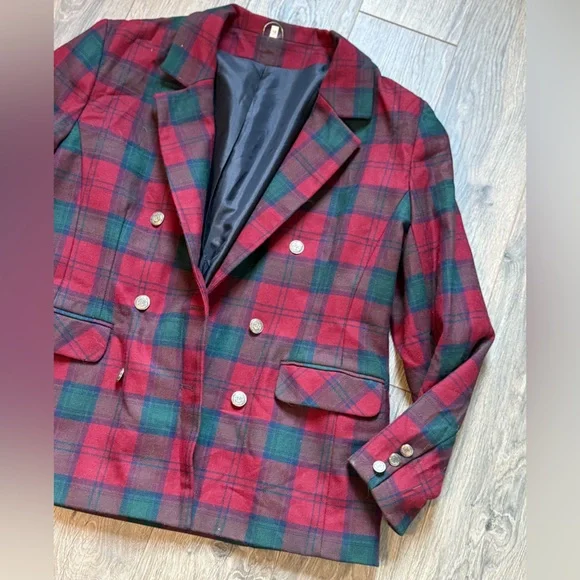 Vintage Edinburgh Plaid Double-Breasted Blazer Great Britain Sz 16 - Picture 2 of 6